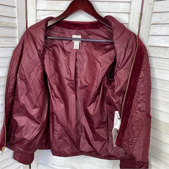 Zenergy by Chico’s Quilted Embroidered Puffer Moto Jacket Maroon Red Small - Picture 11 of 16